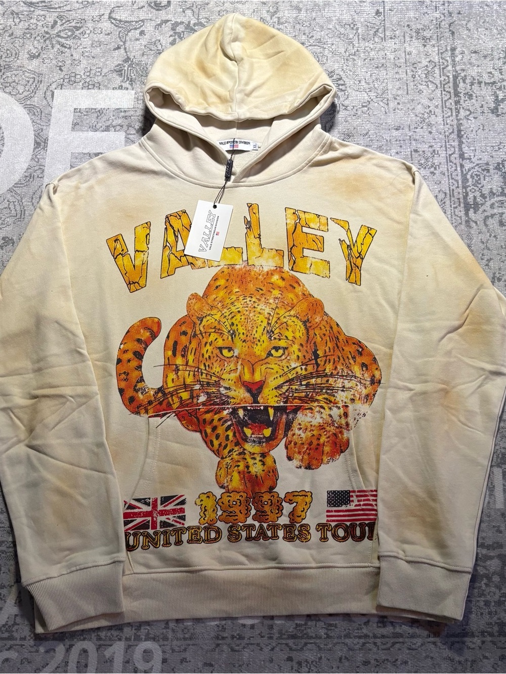 Valentina Cream Pullover Hoodie with Yellow Leopard Graphic